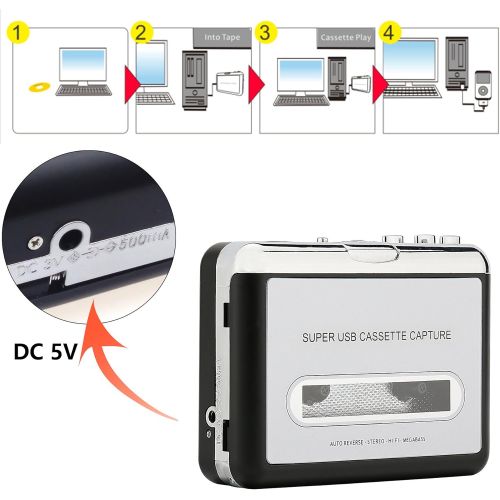  [아마존베스트]Reshow Cassette Player  Portable Tape Player Captures MP3 Audio Music via USB  Compatible with Laptops and Personal Computers  Convert Walkman Tape Cassettes to iPod Format (Sil