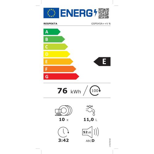  [아마존베스트]respekta Stand-up dishwasher 45 cm partially integrated GSPS45A++V energy efficiency class: A++