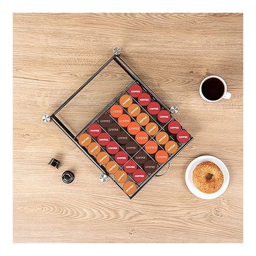  Restaurantware Restpresso 14.4 x 12.3 x 2.8 Inch Coffee Capsule Drawer 1 Heavy-Duty Pod Drawer - Holds 36 Caffitaly Or Lavazza Capsules Glass Top Iron Espresso Pod Organizer Pods Not Included