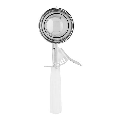  Restaurantware Met Lux 4.66 Ounce Portion Scoop 1 Trigger Release Cookie Scoop - With White Handle Stainless Steel Disher For Portion Control Scoop Cookie Dough Cupcake Batter Or Ice Cream