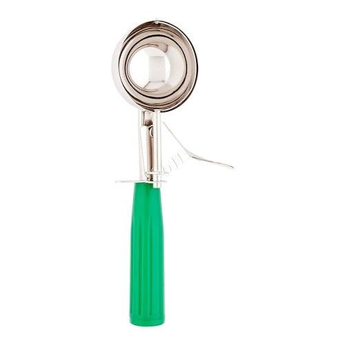 Restaurantware Met Lux 3.25 Ounce Portion Scoop 1 Trigger Release Cookie Scoop - With Green Handle Stainless Steel Disher For Portion Control Scoop Cookie Dough Cupcake Batter Or Ice Cream