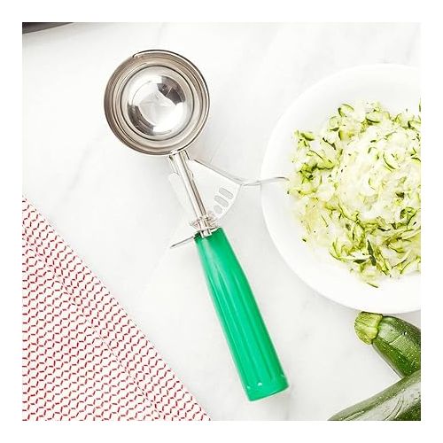  Restaurantware Met Lux 3.25 Ounce Portion Scoop 1 Trigger Release Cookie Scoop - With Green Handle Stainless Steel Disher For Portion Control Scoop Cookie Dough Cupcake Batter Or Ice Cream