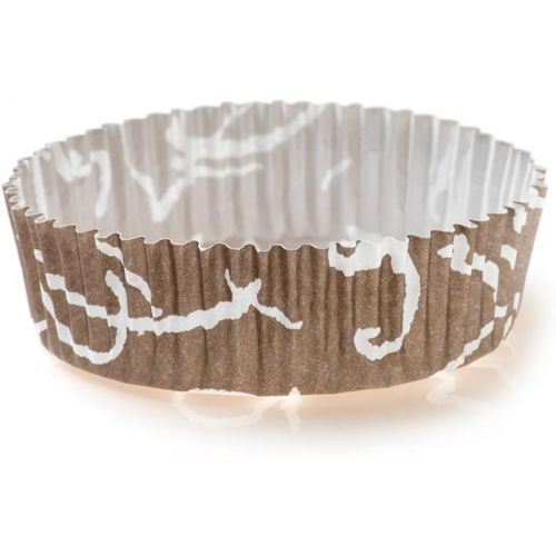  Panificio Premium 3.2 Inch, 4 Ounce Baking Cups: Regular-Ridged Round Paper Baking Cups Perfect for Muffins, Cupcakes or Mini Snacks - Brown Chocolate Wisp Print Design - Disposable - 200ct Box