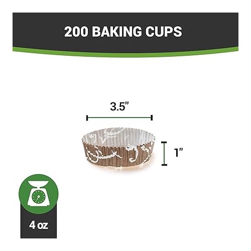  Panificio Premium 3.2 Inch, 4 Ounce Baking Cups: Regular-Ridged Round Paper Baking Cups Perfect for Muffins, Cupcakes or Mini Snacks - Brown Chocolate Wisp Print Design - Disposable - 200ct Box