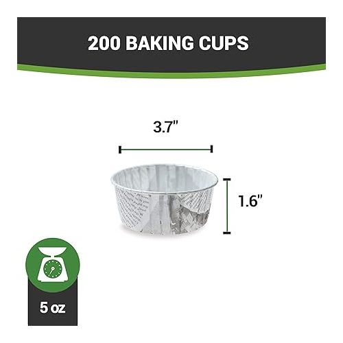  Restaurantware Panificio 5 Ounce Baking Cups 200 Pleated Cupcake Liners - Oven-Ready Freezable Black And White Paper Muffin Cases Disposable Newsprint For Wedding Parties Baby Showers