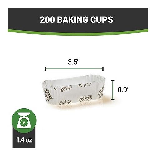  Panificio Premium 3-inch Baking Cups, 1.4 oz: Regular-Ridged Elliptical Paper Baking Cups Perfect for Muffins, Cupcakes or Mini Snacks - Vintage Floral Design - Disposable and Recyclable - 200-CT