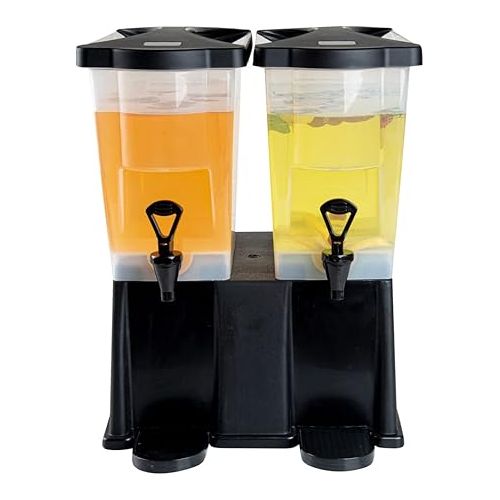  Restaurantware Bev Tek 6 Gallon Drink Dispenser 1 Dishwashable Double Beverage Dispenser - Detachable Tanks Includes Decals Black Plastic Carnival Juice Dispenser With Stand Push-Button Spigots