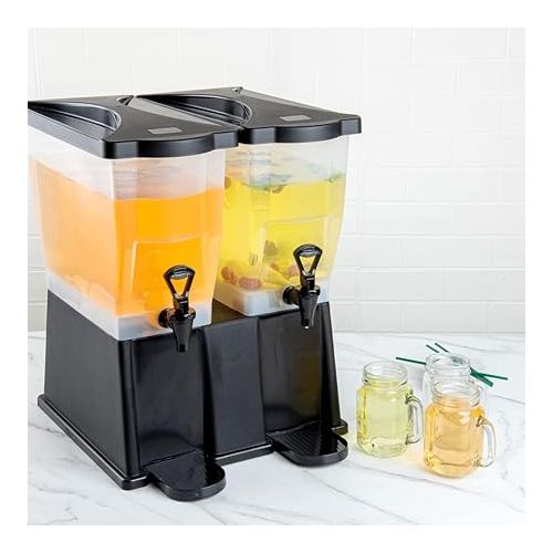  Restaurantware Bev Tek 6 Gallon Drink Dispenser 1 Dishwashable Double Beverage Dispenser - Detachable Tanks Includes Decals Black Plastic Carnival Juice Dispenser With Stand Push-Button Spigots