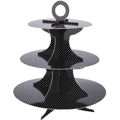  3 Tier Cardboard Cupcake Stand - Black with White Polka Dots - Cupcake Holder - Pastry Display - 13 1/2 x 13 1/2 x 14 - 1ct Box - Pastry Tek - Restaurantware