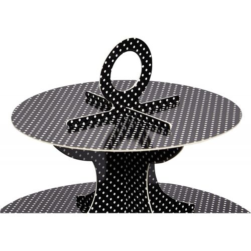  3 Tier Cardboard Cupcake Stand - Black with White Polka Dots - Cupcake Holder - Pastry Display - 13 1/2 x 13 1/2 x 14 - 1ct Box - Pastry Tek - Restaurantware