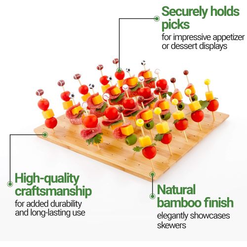  Restaurantware 12-IN Square Bamboo Food Skewer Holder: Perfect for Cocktail Parties and Catering Events - Biodegradable and Eco-Friendly Pick Stand and Food Display - 100-holes - 1-CT - Restauran