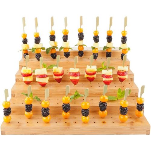  Restaurantware Multi Level Rectangular Bamboo Food Skewer Holder: Perfect for Cocktail Parties and Catering Events - Six Level Biodegradable Pick Stand and Food Display - 180 Holes - 1-CT - Resta