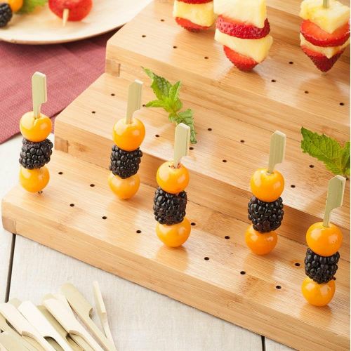  Restaurantware Multi Level Rectangular Bamboo Food Skewer Holder: Perfect for Cocktail Parties and Catering Events - Six Level Biodegradable Pick Stand and Food Display - 180 Holes - 1-CT - Resta