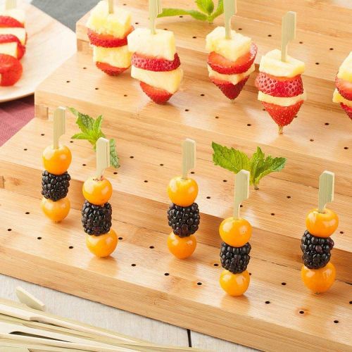  Restaurantware Multi Level Rectangular Bamboo Food Skewer Holder: Perfect for Cocktail Parties and Catering Events - Six Level Biodegradable Pick Stand and Food Display - 180 Holes - 1-CT - Resta