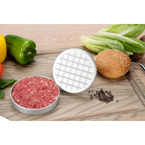  Restaurantware Met Lux 4.4 x 3.5 Inch Burger Press, 1 Non-Stick Hamburger Patty Maker - Heavy-Duty, With Handle, Black Aluminum Hamburger Patty Press, Mold For Meat Patties or Veggie Burgers, Res