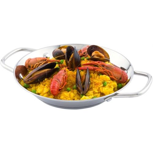  Restaurantware 8 Inch Spanish Paella Pan, 1 Induction Ready Paella Pan - Heavy-Duty, Riveted Handles, Silver Stainless Steel Spanish Pan, Dishwasher-Safe, Paella Cookware For Homes or Restaurants