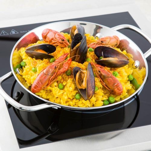  Restaurantware 8 Inch Spanish Paella Pan, 1 Induction Ready Paella Pan - Heavy-Duty, Riveted Handles, Silver Stainless Steel Spanish Pan, Dishwasher-Safe, Paella Cookware For Homes or Restaurants