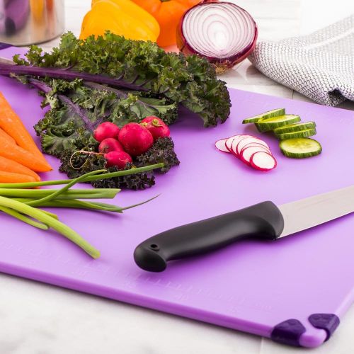  Restaurantware 18 x 24 Purple Durable Plastic Cutting Board  Rubber Corner Grips Prevent Slipping  Color-Coded for HACCP Food Safety Compliance  Measurement Markers for Precise Cutting  Dishw