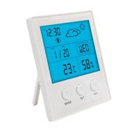 Restbuy Thermometer Hygrometer Digital Humidity Meter Hygrometer Thermometer With Clock, Calendar, Alarm Function For Bedroom, Living Room, Office White