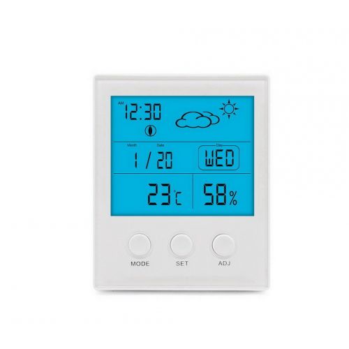  Restbuy Thermometer Hygrometer Digital Humidity Meter Hygrometer Thermometer With Clock, Calendar, Alarm Function For Bedroom, Living Room, Office White