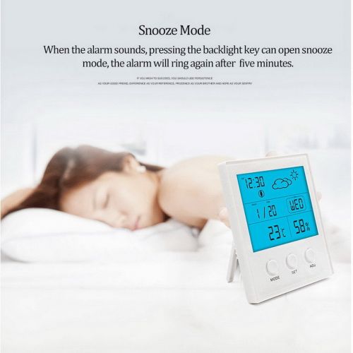  Restbuy Thermometer Hygrometer Digital Humidity Meter Hygrometer Thermometer With Clock, Calendar, Alarm Function For Bedroom, Living Room, Office White