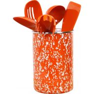 Calypso Basics by Reston Lloyd Enamel on Steel Utensil Holder and 5 Piece Utensil Set (Orange Marble)