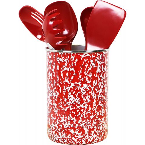  Calypso Basics by Reston Lloyd Enamel on Steel Utensil Holder and 5 Piece Utensil Set (Red Marble)