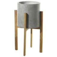 Retail Resource Concrete Planter in Wooden Stand 25 3/4H