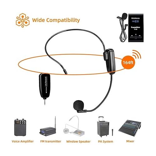  Retekess TT123 Wireless Microphone Headset,2.4G Wireless Headset Mic System,164ft,Headset and Handheld 2 in 1,for Tour Guide,System,Voice Amplifier,Window Speaker,PA System(Incompatible Phone,Laptop)