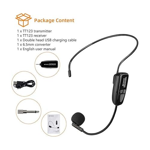  Retekess TT123 Wireless Microphone Headset,2.4G Wireless Headset Mic System,164ft,Headset and Handheld 2 in 1,for Tour Guide,System,Voice Amplifier,Window Speaker,PA System(Incompatible Phone,Laptop)