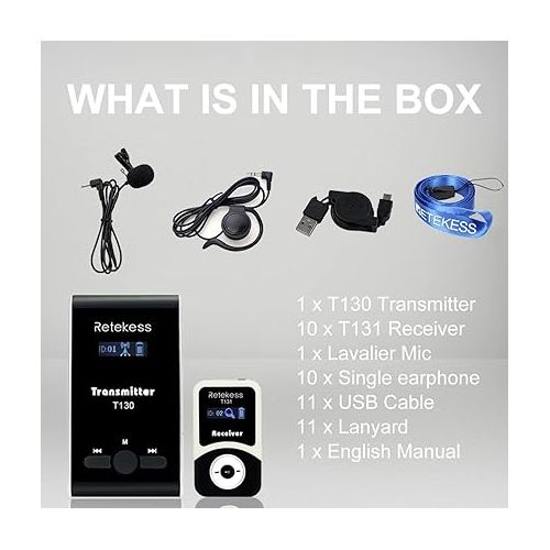  Retekess T130 Church Translation System,Wireless Tour Guide System, Assistive Listening Device, PLL Translation Headset for Simultaneous Interpreting(1 Transmitter 10 Receivers)