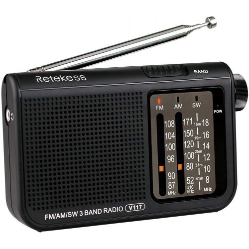  [아마존 핫딜]  [아마존핫딜]Retekess V117 Shortwave Radio Analog Radio TransistorAM FM Portable Radio Support Earphone DSP Operated by 2 AA Battery for Elder (Black)