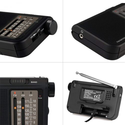  [아마존 핫딜]  [아마존핫딜]Retekess V117 Shortwave Radio Analog Radio TransistorAM FM Portable Radio Support Earphone DSP Operated by 2 AA Battery for Elder (Black)