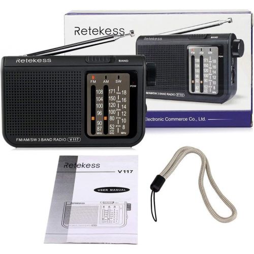  [아마존 핫딜]  [아마존핫딜]Retekess V117 Shortwave Radio Analog Radio TransistorAM FM Portable Radio Support Earphone DSP Operated by 2 AA Battery for Elder (Black)