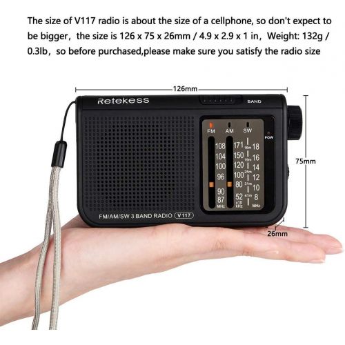  [아마존 핫딜]  [아마존핫딜]Retekess V117 Shortwave Radio Analog Radio TransistorAM FM Portable Radio Support Earphone DSP Operated by 2 AA Battery for Elder (Black)