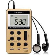 [아마존 핫딜] [아마존핫딜]Retekess V112 AM FM Radio Portable Mini Radio with Earphone Pocket Digital Tuning Rechargeable Battery LCD Display for Walking Jogging(Gold)