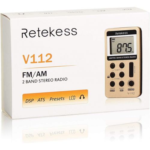  [아마존 핫딜] [아마존핫딜]Retekess V112 AM FM Radio Portable Mini Radio with Earphone Pocket Digital Tuning Rechargeable Battery LCD Display for Walking Jogging(Gold)