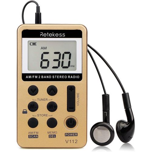  [아마존 핫딜] [아마존핫딜]Retekess V112 AM FM Radio Portable Mini Radio with Earphone Pocket Digital Tuning Rechargeable Battery LCD Display for Walking Jogging(Gold)