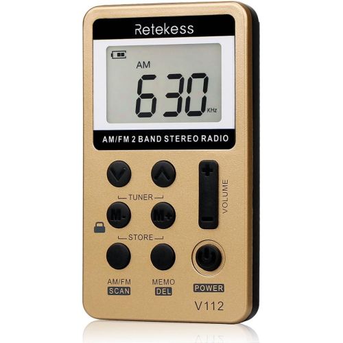  [아마존 핫딜] [아마존핫딜]Retekess V112 AM FM Radio Portable Mini Radio with Earphone Pocket Digital Tuning Rechargeable Battery LCD Display for Walking Jogging(Gold)