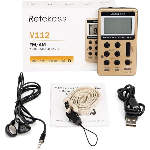  [아마존 핫딜] [아마존핫딜]Retekess V112 AM FM Radio Portable Mini Radio with Earphone Pocket Digital Tuning Rechargeable Battery LCD Display for Walking Jogging(Gold)