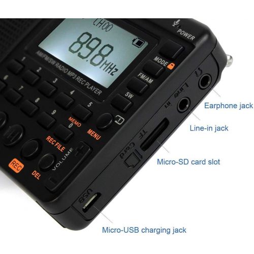  [아마존핫딜][아마존 핫딜] Retekess V115 Portable AM FM Radio with Shortwave Radio MP3 Player Digital Record Support Micro SD TF Card Sleep Timer and Rechargeable Battery(Black)