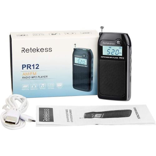  [아마존핫딜][아마존 핫딜] Retekess PR12 Mini AM FM Radio with Speaker Rechargeable Portable Transistor Walkman Pocket DSP MP3 Player Support TF Card Earphone(Black)