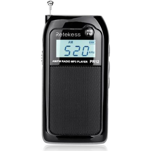  [아마존핫딜][아마존 핫딜] Retekess PR12 Mini AM FM Radio with Speaker Rechargeable Portable Transistor Walkman Pocket DSP MP3 Player Support TF Card Earphone(Black)