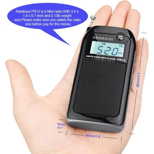  [아마존핫딜][아마존 핫딜] Retekess PR12 Mini AM FM Radio with Speaker Rechargeable Portable Transistor Walkman Pocket DSP MP3 Player Support TF Card Earphone(Black)