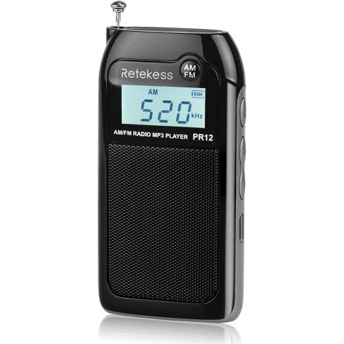  [아마존핫딜][아마존 핫딜] Retekess PR12 Mini AM FM Radio with Speaker Rechargeable Portable Transistor Walkman Pocket DSP MP3 Player Support TF Card Earphone(Black)