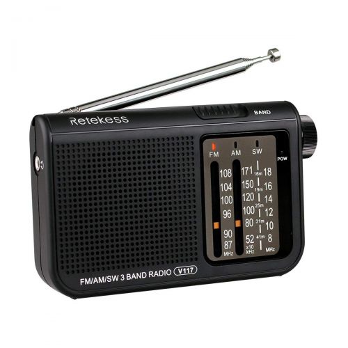  [아마존베스트]Retekess V117 Shortwave Radio Analog Radio TransistorAM FM Portable Radio Support Earphone DSP Operated by 2 AA Battery for Elder (Black)