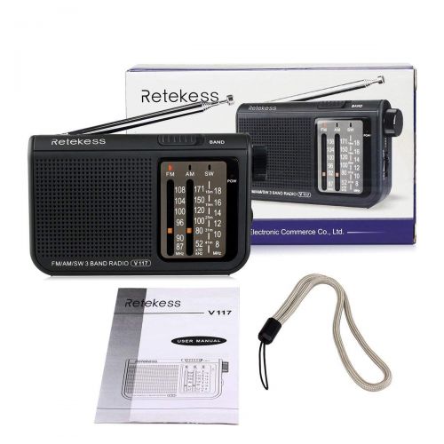  [아마존베스트]Retekess V117 Shortwave Radio Analog Radio TransistorAM FM Portable Radio Support Earphone DSP Operated by 2 AA Battery for Elder (Black)