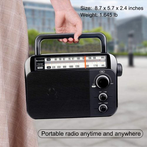  [아마존베스트]Retekess TR604 AM FM Radio Portable Transistor Analog Radio with 3.5mm Earphone Jack Battery Operated by 3 D Cell Batteries or AC Power(Black)