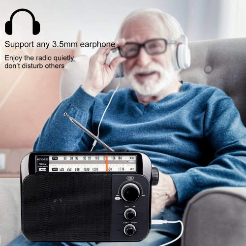  [아마존베스트]Retekess TR604 AM FM Radio Portable Transistor Analog Radio with 3.5mm Earphone Jack Battery Operated by 3 D Cell Batteries or AC Power(Black)