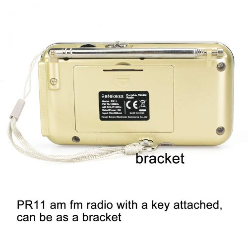  [아마존베스트]Retekess PR11 AM FM Radio Portable Rechargeable Transistor Radios Small with Headphone Jack MP3 Music Player Speaker Support Micro TF Card (Gold)